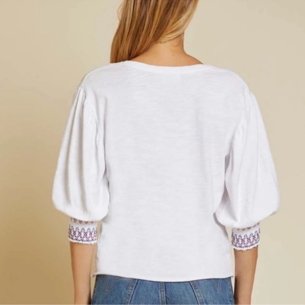 Nation LTD Jude Embroidered Smocked Ballon Sleeve V-neck White Top XS Patriotic - Picture 4 of 12